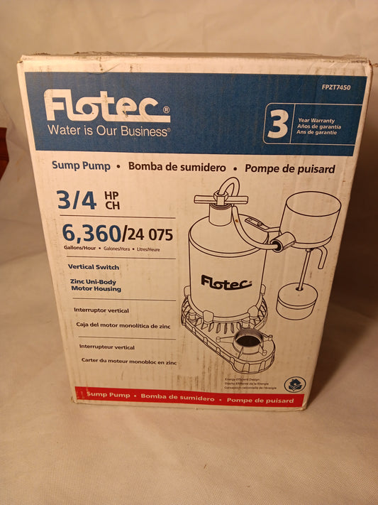 Flotech FPZT7450 sump pump 3/4 hp 6360 gallons per day brand new in box.