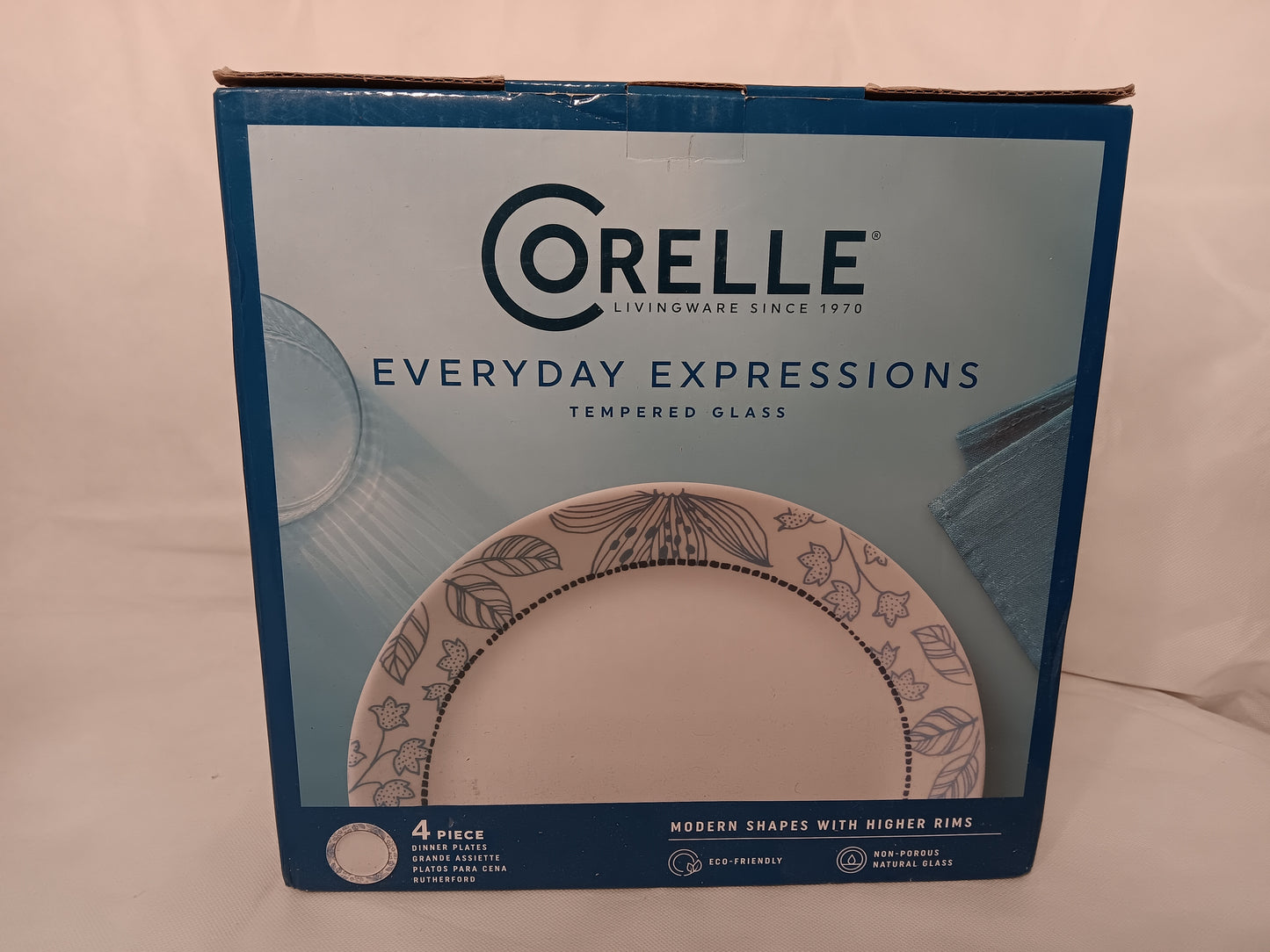 Corelle everyday expressions tempered glass dinner plates. Set of 4 brand new in box.